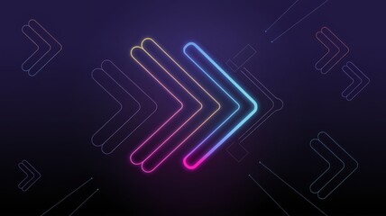  Abstract Neon Glowing Arrow on Dark Purple Background , Ideal for Tech, Data, and Digital Communication Projects