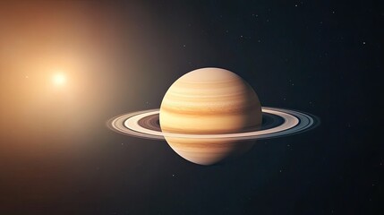Stunning view of Saturn with its iconic rings illuminated by a distant sun in space