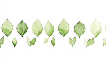 Watercolor illustration of various green leaves in a seamless pattern for design use