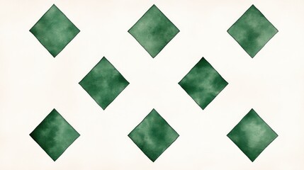 Abstract watercolor pattern featuring green diamond shapes on a light background