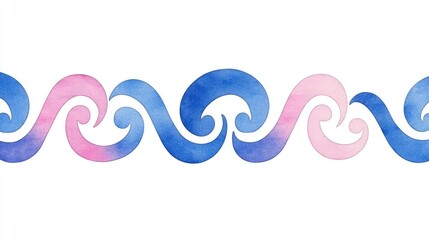 Colorful watercolor wave pattern with blue and pink swirls, ideal for backgrounds and designs