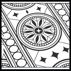 Modern Botanical Swirl & Geometric Tile | Black & White Ornamental Vector Pattern for Textile, Wallpaper, Packaging, Interior & Digital Art |Seamless Floral Abstract Design.

