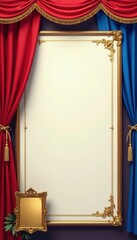 Colorful certificate with red and blue background, surrounded by golden border, featuring a certificate holder and award plaque, achievement, honor, gold