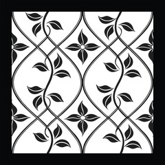 Modern Botanical Swirl & Geometric Tile | Black & White Ornamental Vector Pattern for Textile, Wallpaper, Packaging, Interior & Digital Art | Seamless Floral Abstract Design

