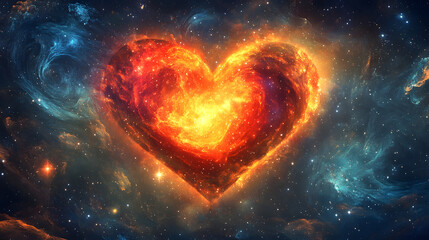 Stunning depiction of a luminous heart-shaped nebula glowing in deep space