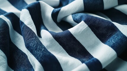 Close-Up of Blue and White Striped Fabric with Soft Texture and Natural Draping Patterns