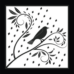 Modern Botanical Swirl & Geometric Tile | Black & White Ornamental Vector Pattern for Textile, Wallpaper, Packaging, Interior & Digital Art | Seamless Floral Abstract Design

