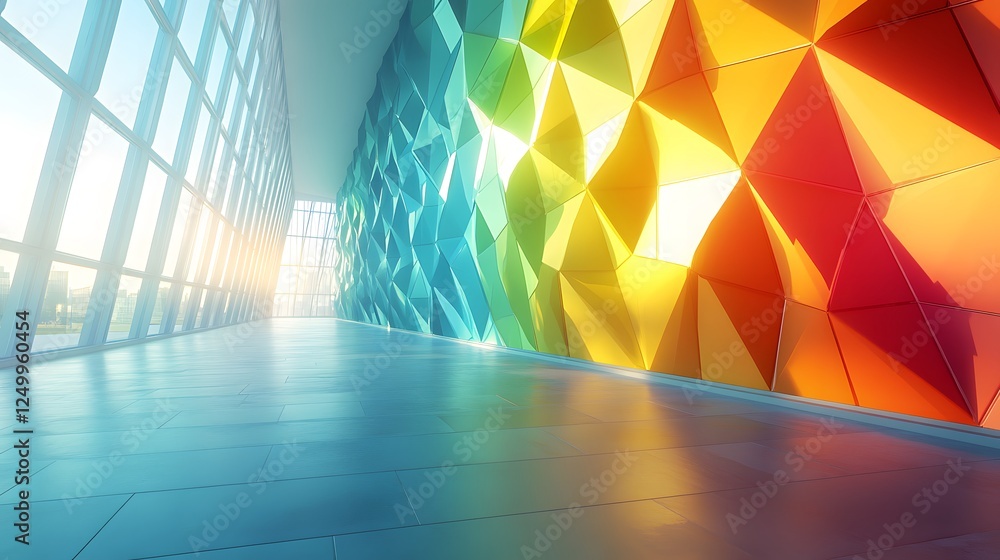 Poster art with polygons an abstract mural of mixed low-p featuring colorful geometric shapes on a vibrant 