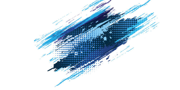 Abstract Blue and White Grunge Background with Halftone Style. Brush Stroke Illustration for Banner, Poster. Sports Background. Scratch and Texture Elements For Design