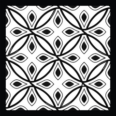 Modern Botanical Swirl & Geometric Tile | Black & White Ornamental Vector Pattern for Textile, Wallpaper, Packaging, Interior & Digital Art | Seamless Floral Abstract Design

