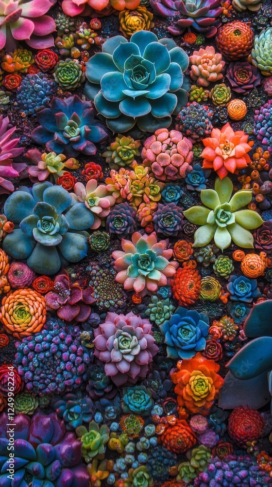 Poster an exquisite arrangement features a variety of succulents in a spectrum of colors and shapes, creati