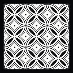 Modern Botanical Swirl & Geometric Tile | Black & White Ornamental Vector Pattern for Textile, Wallpaper, Packaging, Interior & Digital Art | Seamless Floral Abstract Design

