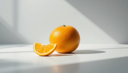 Juicy Orange Fruit Slice Whole Orange Sunlight Minimalist Still Life