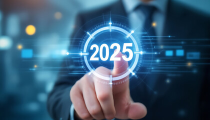 Businessman Pointing At 2025 Digital Interface