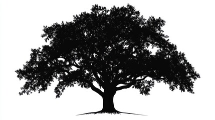 Majestic oak tree silhouette, nature background, park, design