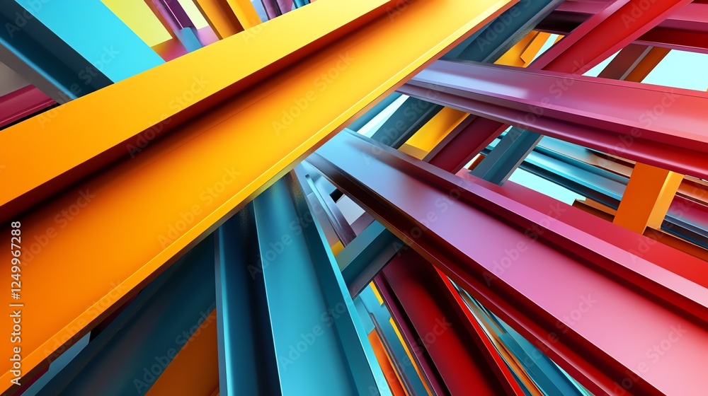 Poster colorful abstract structure of intersecting beams creating a vibrant geometric pattern in a modern d