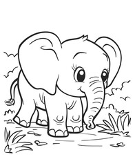 Obraz premium Adorable Elephant Coloring Page for Kids and Fun Activities
