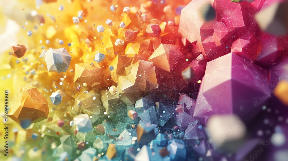 Poster vibrant geometric explosion of color captured in a digital art composition showcasing abstract shape