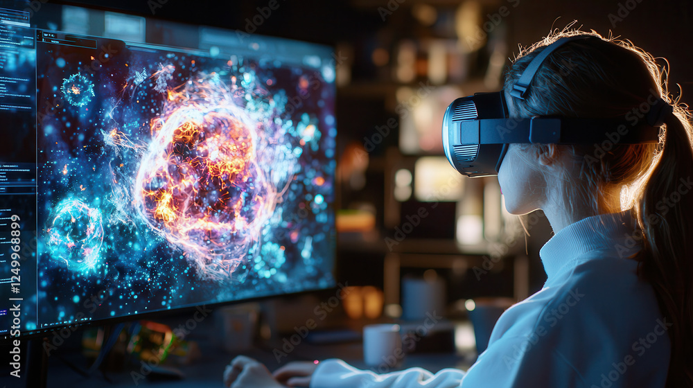 Aufkleber immersive virtual reality experience with user exploring cosmic visuals