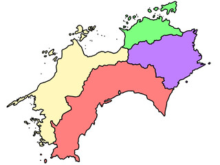 Obraz premium 少しゆるい四国地図 色分け 西日本