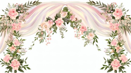 Romantic Floral Arch with Soft Drapes and Delicate Roses Arrangement