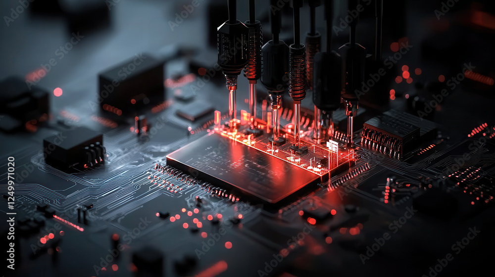 Aufkleber futuristic circuit board with glowing components and intricate connections, showcasing advanced tech