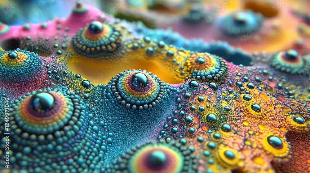 Poster colorful abstract design featuring vibrant textures and patterns in a fluid, three-dimensional lands