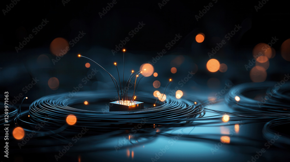 Poster high speed internet network infrastructure with glowing wires and lights