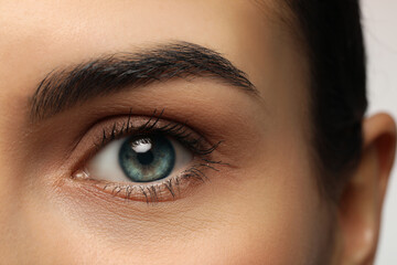 Closeup view of woman with blue eyes