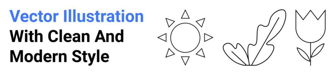 Sun, leaf, tulip in clean modern line design highlighting nature, simplicity, sustainability, and eco-friendly concepts. Ideal for branding, ecology, wellness lifestyle gardening education flat