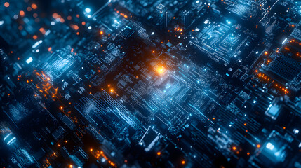 Obraz premium Futuristic cityscape at night with glowing skyscrapers and vibrant lights