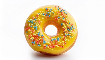 Lemon Donut with Rainbow Sprinkles on White Background Isolated