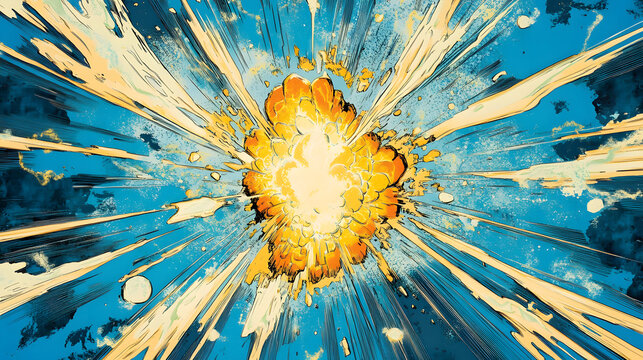 Explosive atomic nucleus radiating energy dynamic science concept