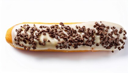 Long John Vanilla Donut with Chocolate Sprinkles on White Background Isolated