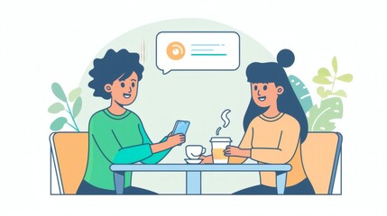 Friends Enjoying a Casual Conversation in a Coffee Shop Setting