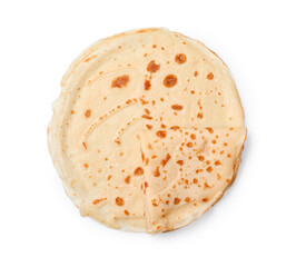 Delicious crepes isolated on white, top view