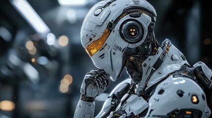 Fototapeta premium Futuristic Robot Portrait with Intricate Design and Thoughtful Expression