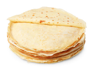 Stack of delicious crepes isolated on white