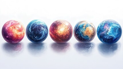 Five Celestial Spheres Aligned In A Row