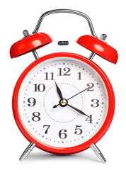 One red alarm clock isolated on white
