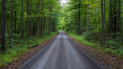 Fototapeta premium Serene Forest Road: A Tranquil Journey Through Lush Greenery