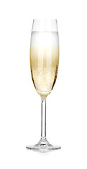 Champagne in glass isolated on white. Sparkling wine