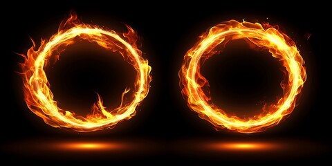 Fototapeta premium Two fiery rings on dark background, ideal for graphic design