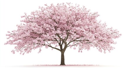 Obraz premium Cherry blossom tree in full bloom, isolated on white background, spring season, nature imagery