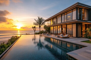 Oceanfront Villa: Sunset Views, Infinity Pool, Luxury Getaway, Tranquil Escape, Beachfront Paradise, Modern Architecture, Stunning Design, Relaxing Retreat, Coastal Living, Dream Vacation