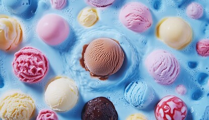 Obraz premium Delicious Ice Cream Scoops in Blue Milk: A Creamy Dreamy Delightful Dessert