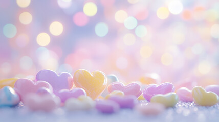 パステルカラーのキャンディーハートが彩るポップでキュートなテーブルフォト