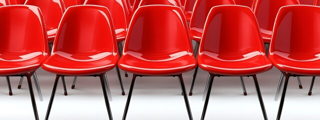 Rows of empty red chairs in an auditorium, ideal for event or conference visuals