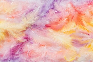 Pastel colored feathers background texture.