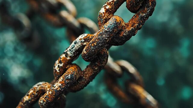 close-up of rusty chain links, aged and corroded, perfect for illustrating industrial decay and the passage of time